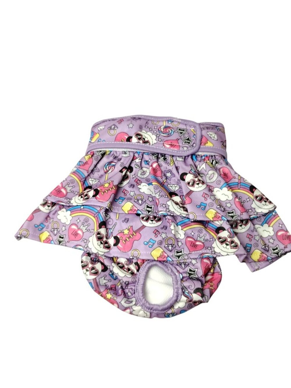 Dog Size Large Reusable, Adjustable Skirted Pet Diaper Purple Pandacorn Print